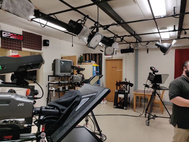 A camera in a television studio.