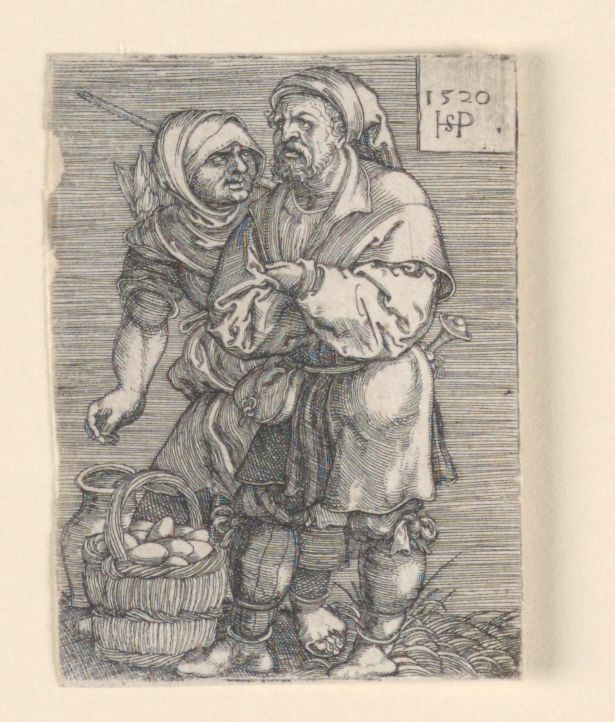 Two people frowning, a basket of eggs on the groun