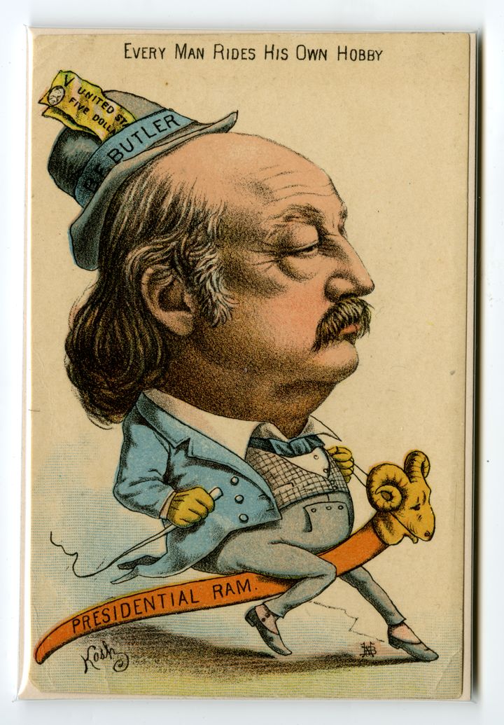 A caricature of a man riding a "presidential ram" like a hobby horse, the headline reads "every man has his own hobby."